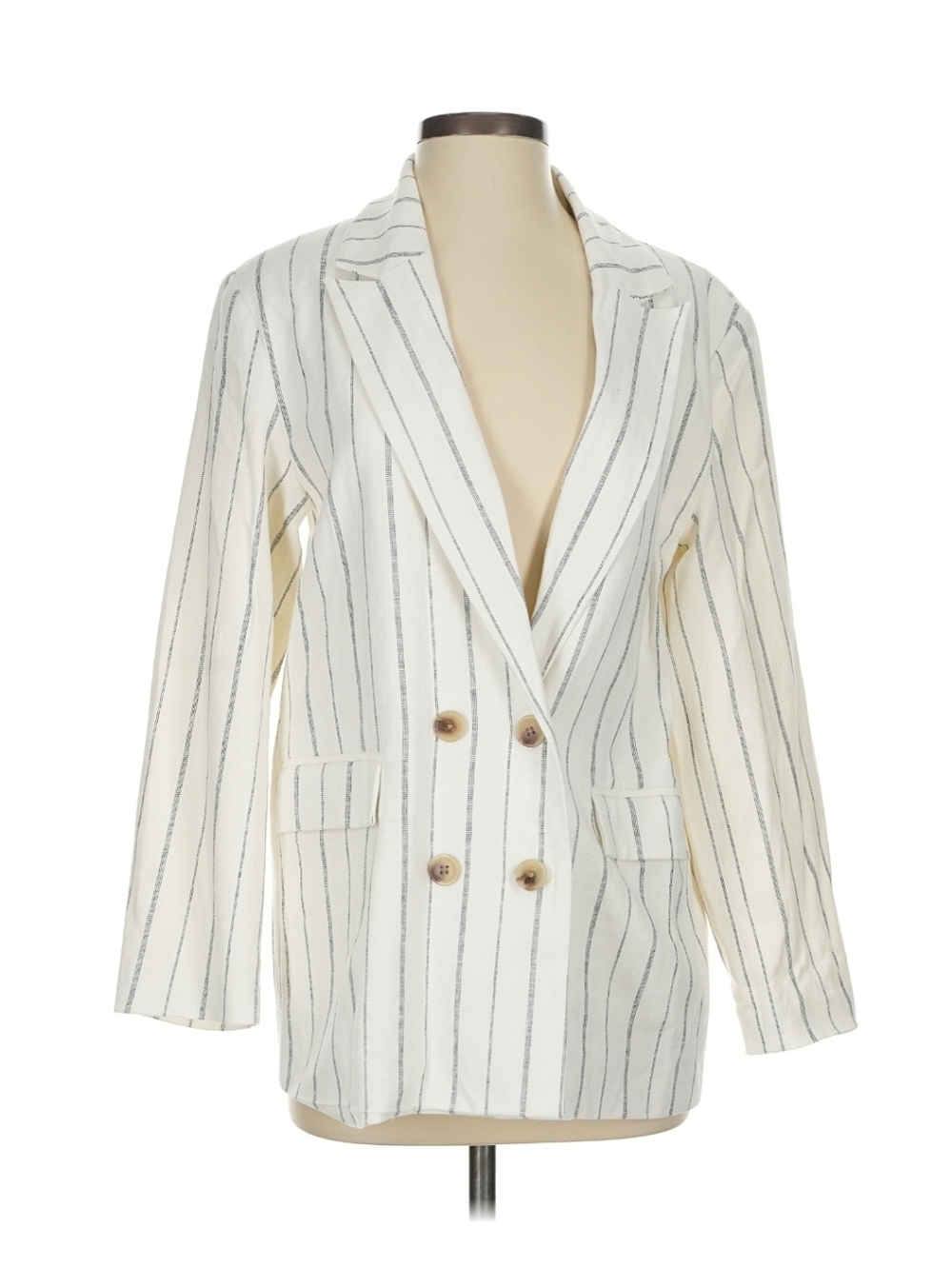 Old Navy Linen Blazer Ivory/Cream with Navy Stripes Double Breasted  NWT Size S